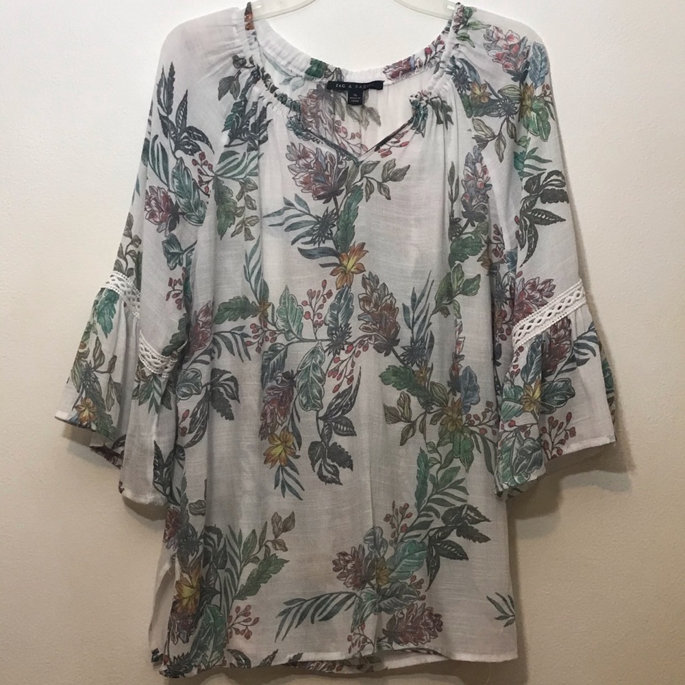 Zac & Rachel Floral Boho Blouse XL Top  R3